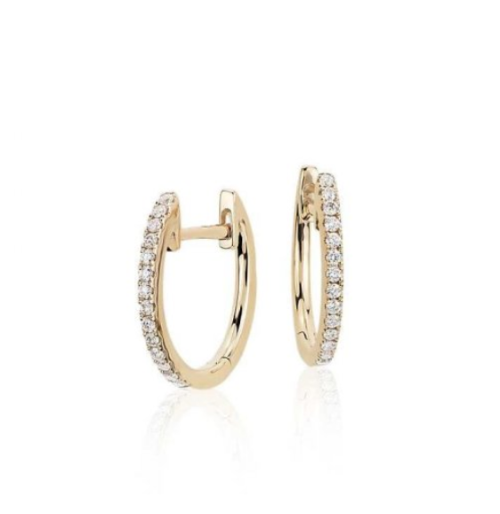 Small Gold &amp; Diamond Huggie Earrings in 14K Gold