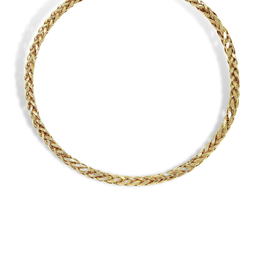 Hollow Wheat Link Necklace in 10K Yellow Gold, 3.5mm W
