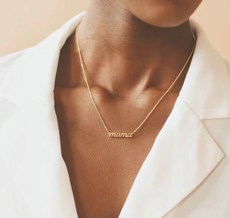 Mama Letter Necklace in Solid 10K Gold