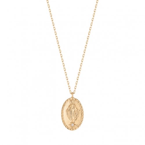 Diamond Oval Jesus Necklace in 10K Gold-Yellow Gold