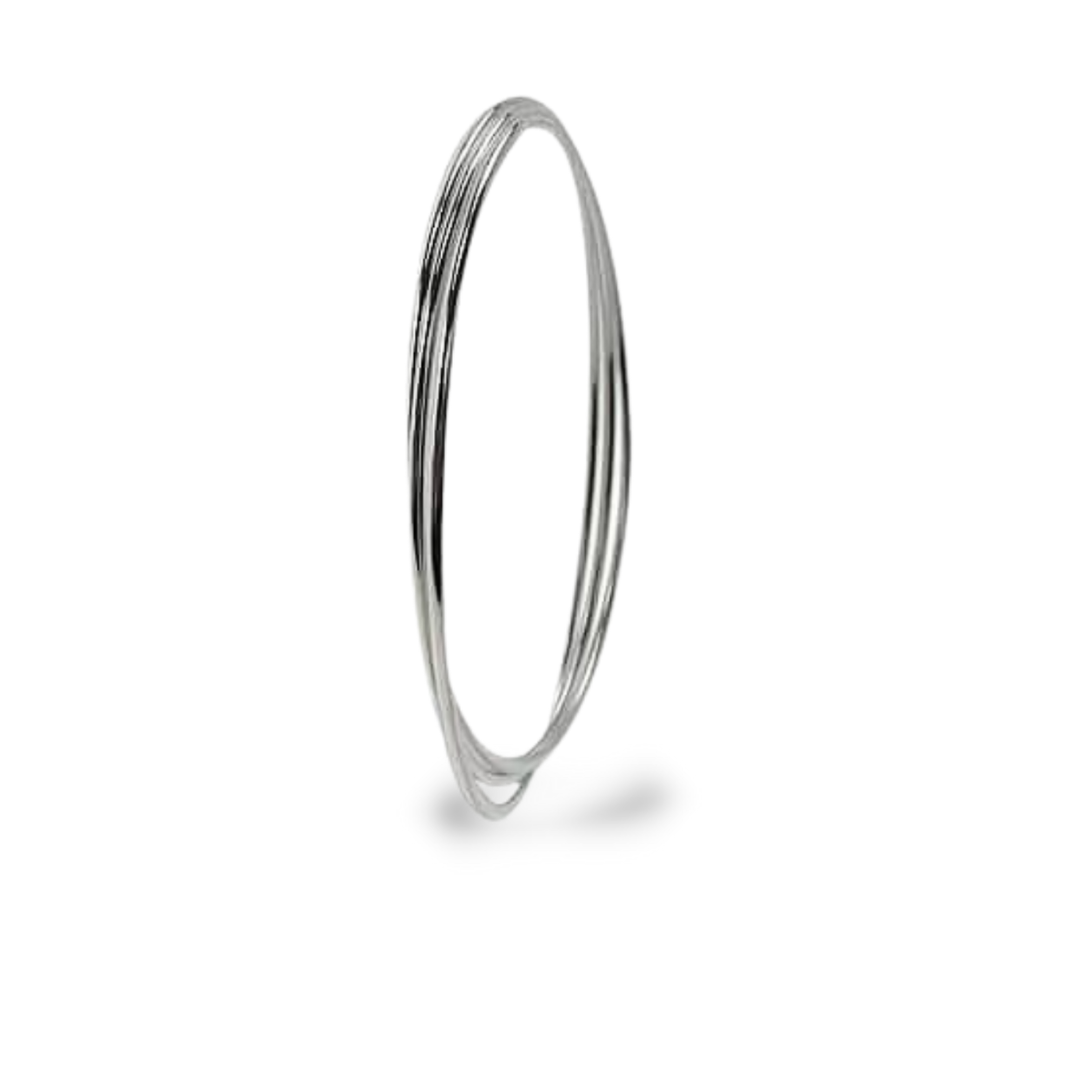 Strata Three Layers Solid Half Round Loop Bangles in Sterling Silver