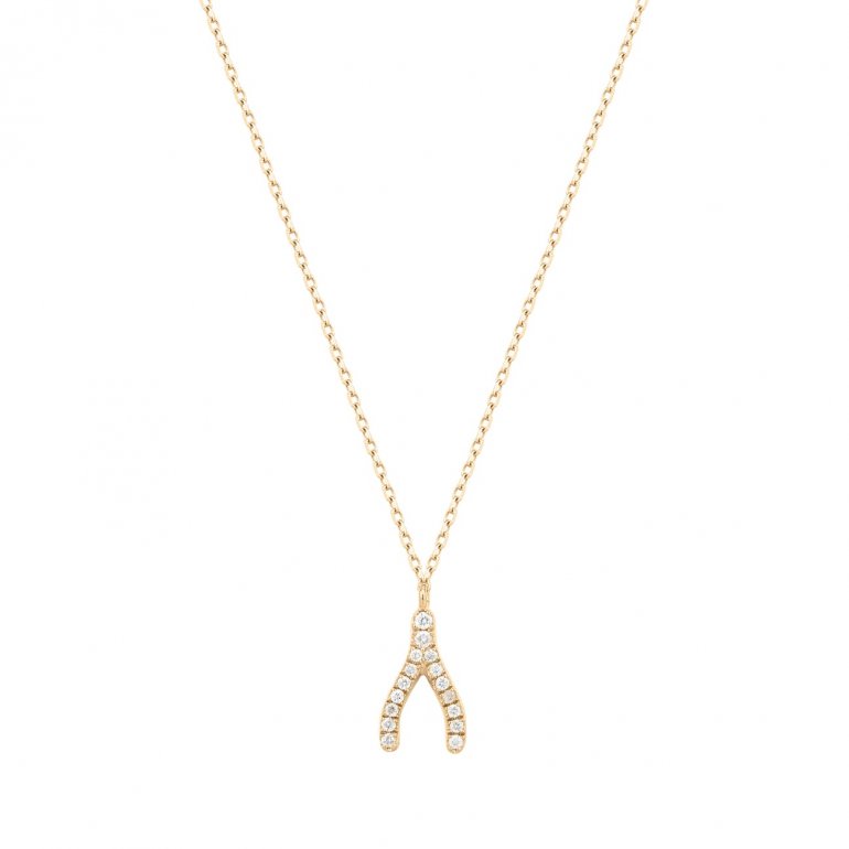 Diamond Pave Wishbone Necklace in 14K Yellow Gold