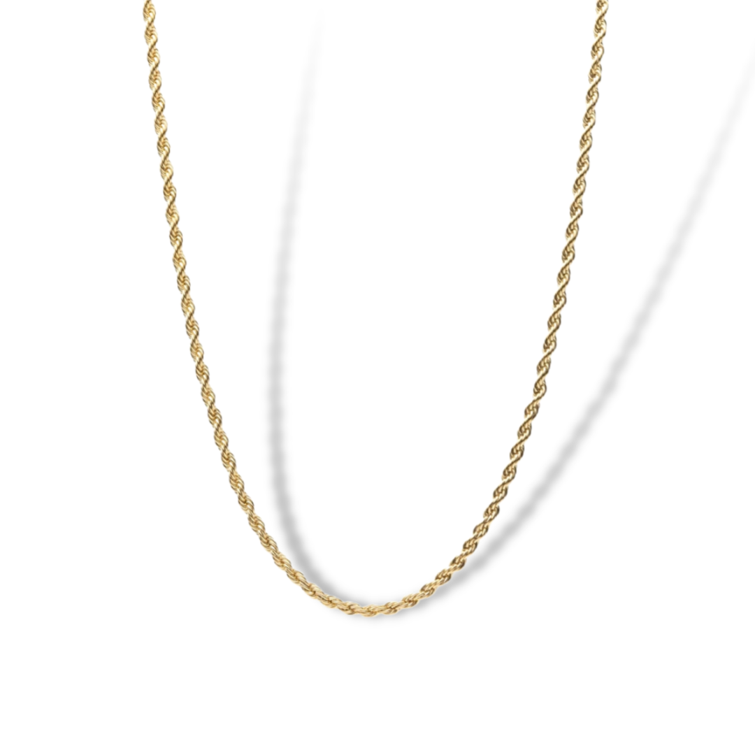 Small Rope Chain Necklace in 14K Gold, 1.3mm