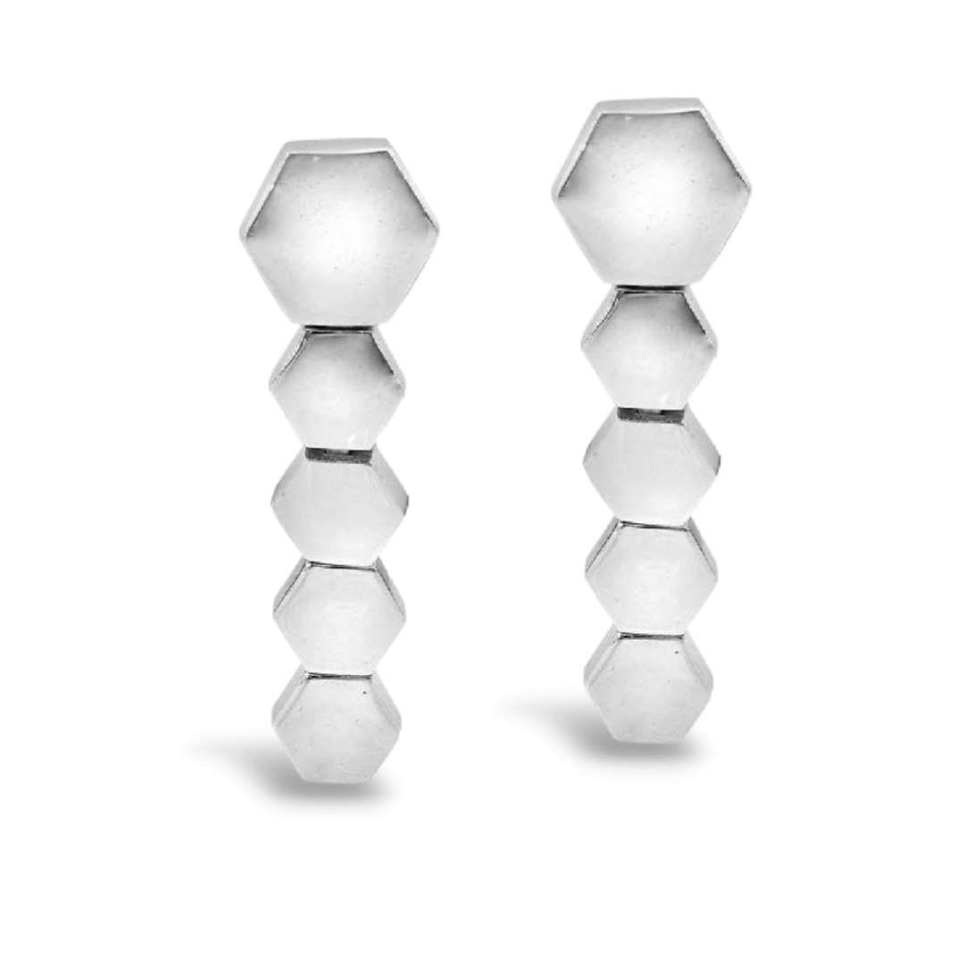 Hexagon Earrings in Sterling Silver