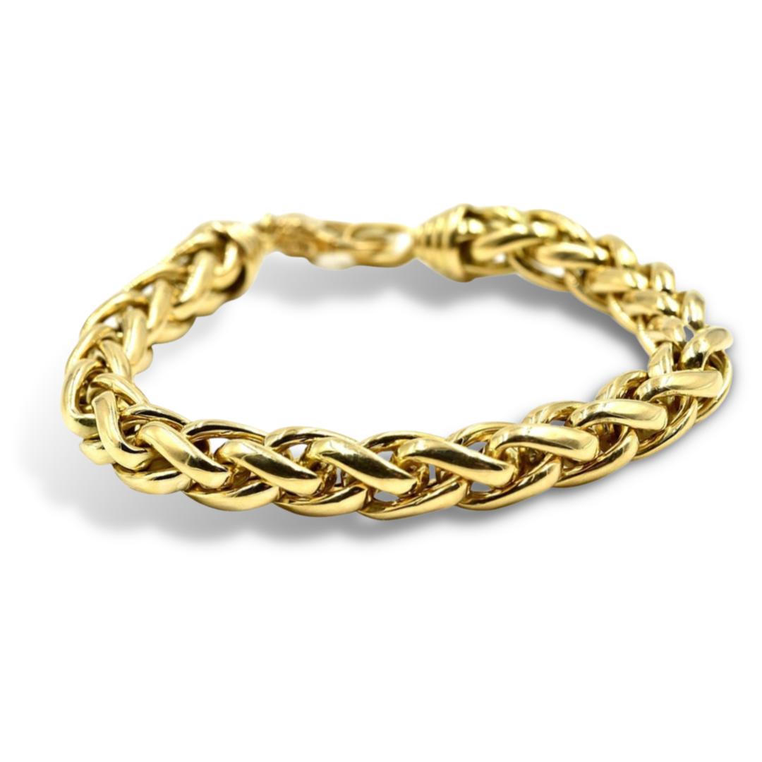 Hollow Wheat Link Bracelet in 10K Yellow Gold, 5mm W