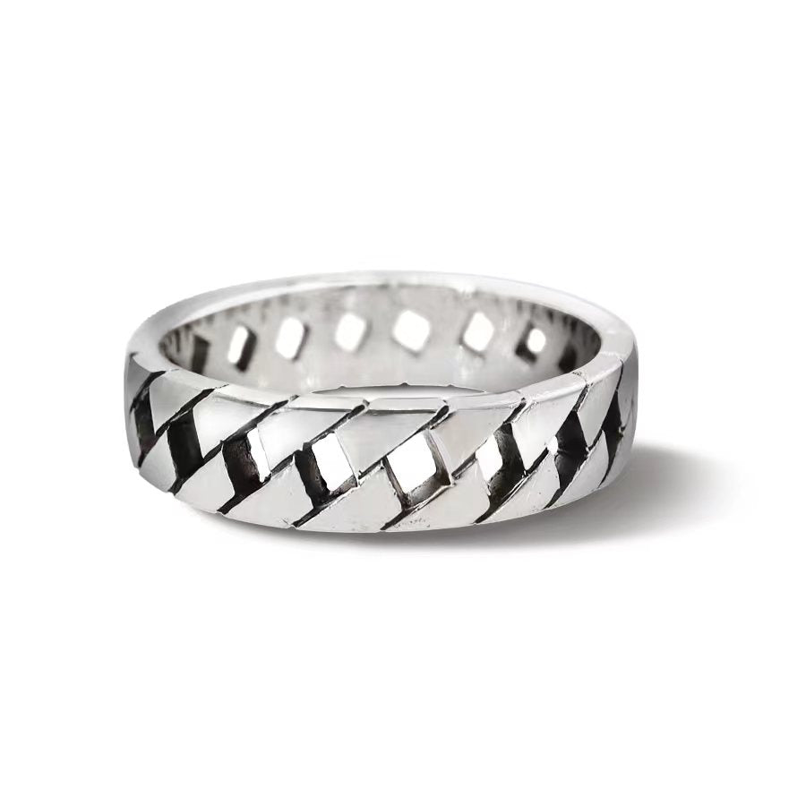 Flat Curb Line Chain Ring in Sterling Silver