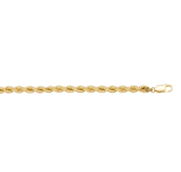 Hollow Rope Chain Bracelet in 10K Gold, 3mm