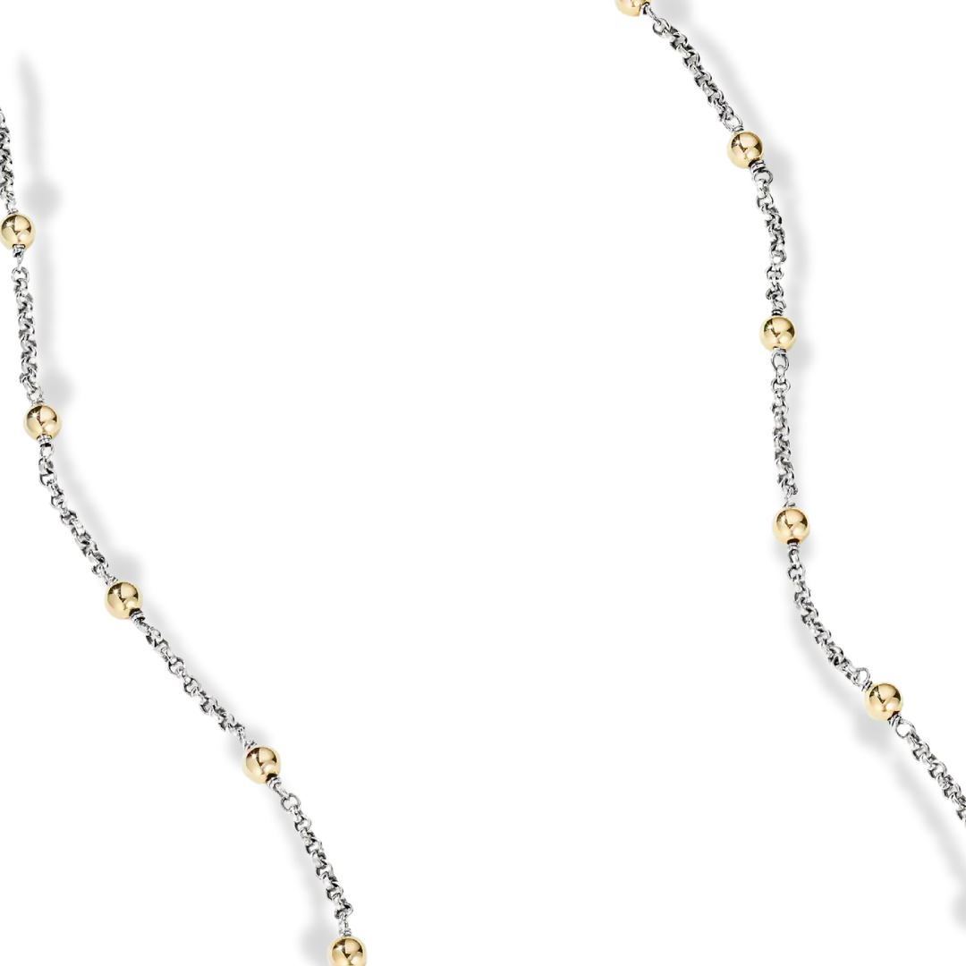 Two Tone Bead and Chain Necklace in 14K Gold