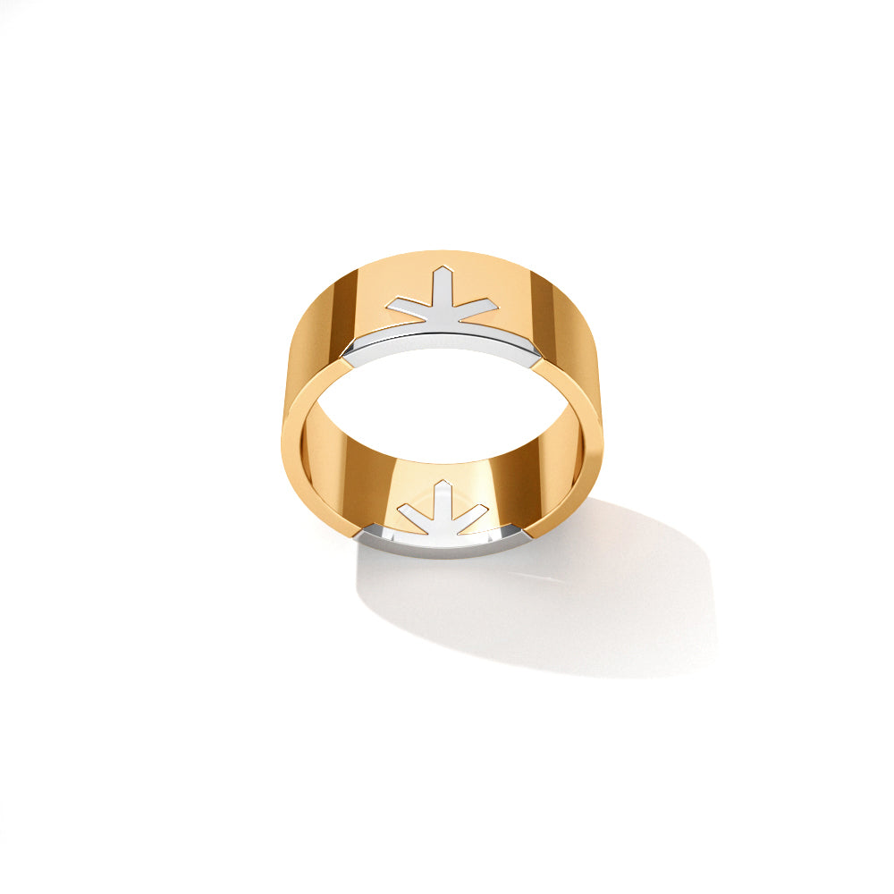 Truss Bold Band Ring in 18 K Two Tone Yellow Gold