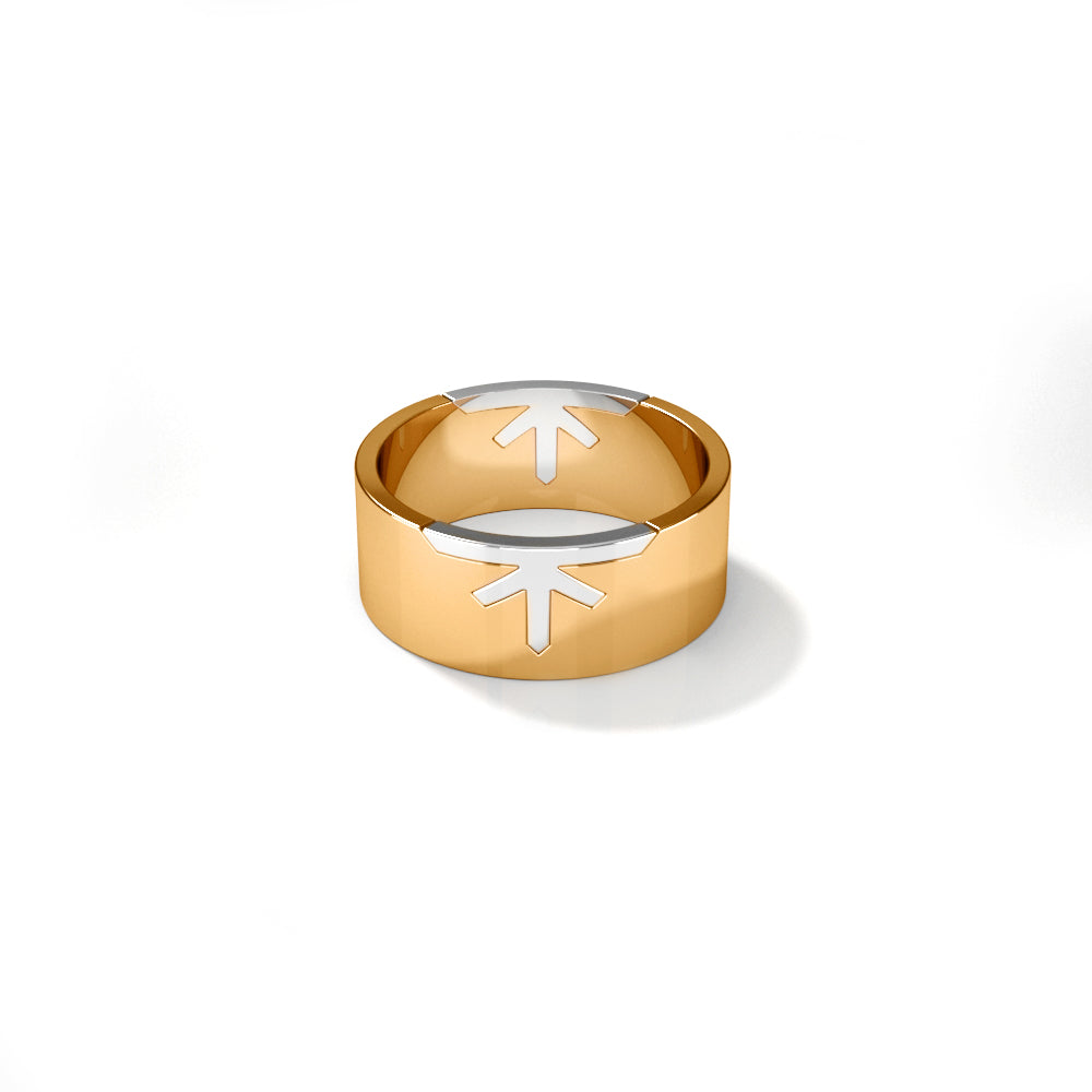 Truss Bold Band Ring in 18 K Two Tone Yellow Gold
