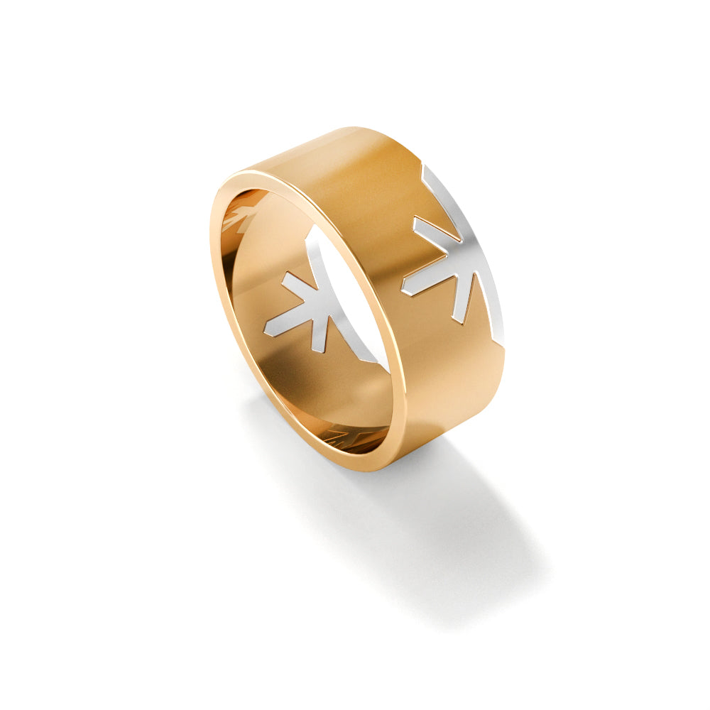 Truss Bold Band Ring in 18 K Two Tone Yellow Gold