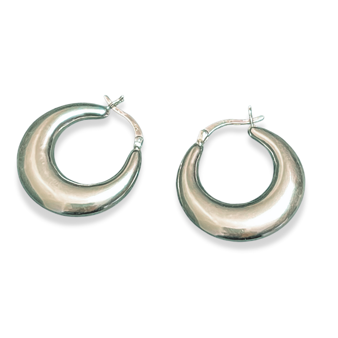 Bold Moon Shape Hollow  Hoop in Sterling Silver
