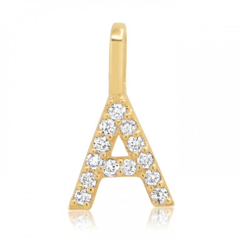 Gold Diamond Alphabet Pendants -14k Yellow Gold