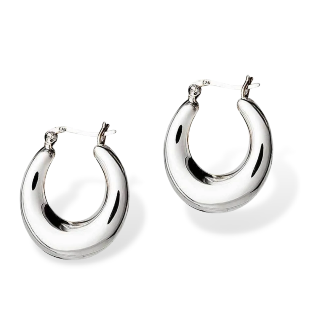 Bold Moon Shape Hollow  Hoop in Sterling Silver