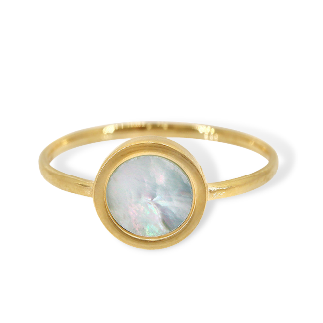 Stackable Moon Ring with mother of pearl in 10K Gold