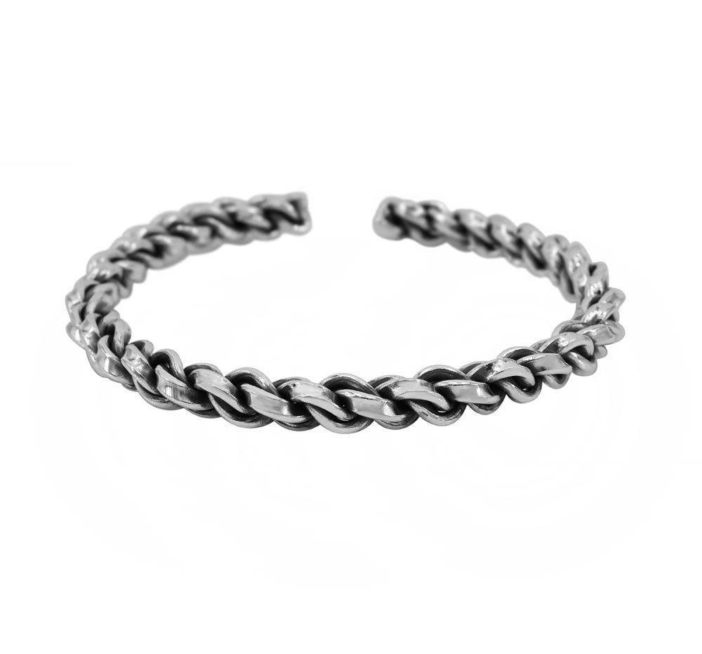Twisted Wide Chain Bangle in Sterling Silver