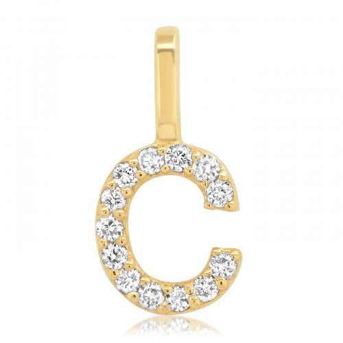 Gold Diamond Alphabet Pendants -14k Yellow Gold
