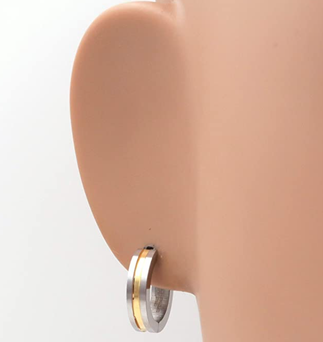 Wide Oval Two Tone Hoop Earring in 14K Gold