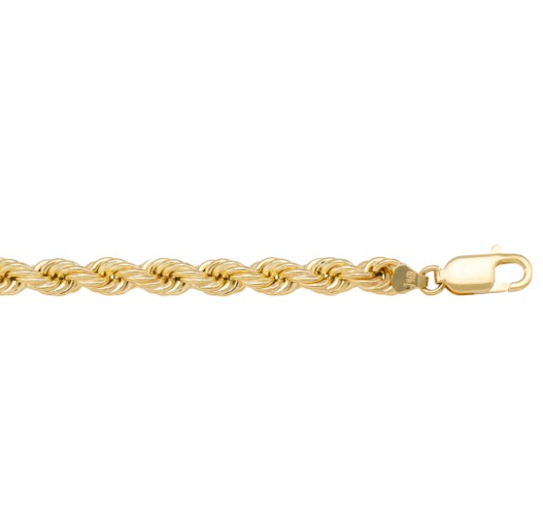 Wide Hollow Rope Chain Bracelet in 10K Gold, 5mm