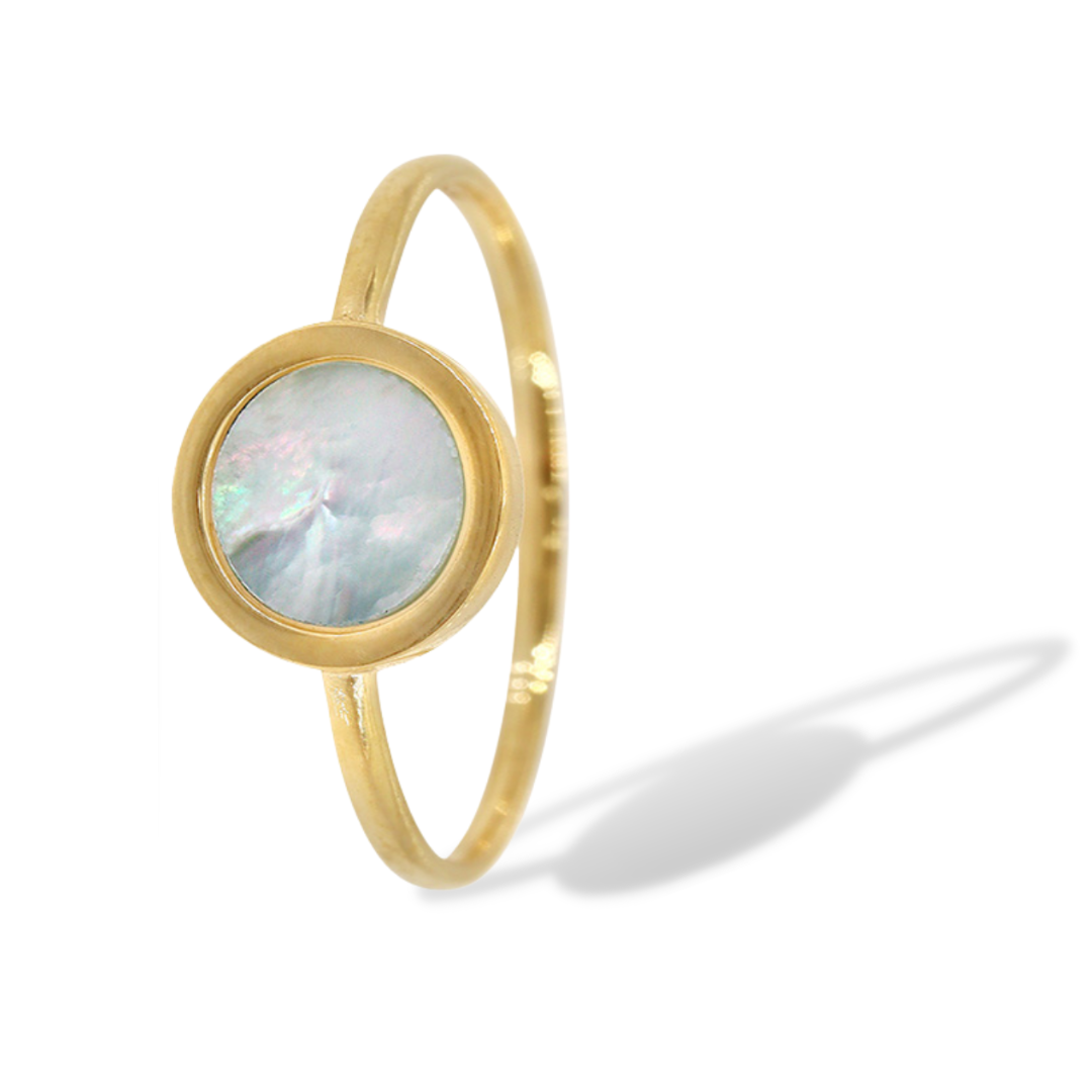 Stackable Moon Ring with mother of pearl in 10K Gold