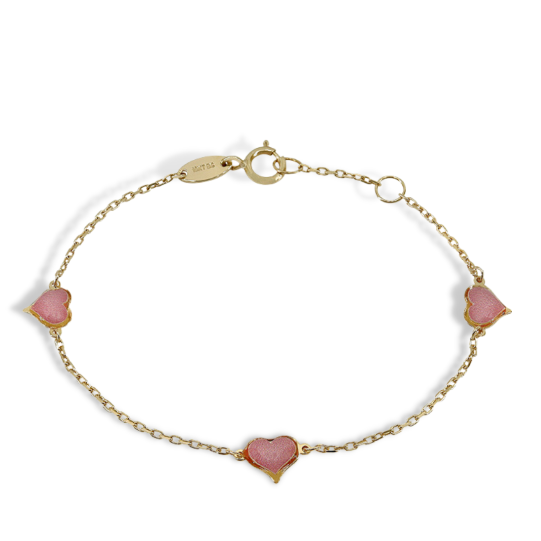 Pink Heart Bracelet in 10k Gold