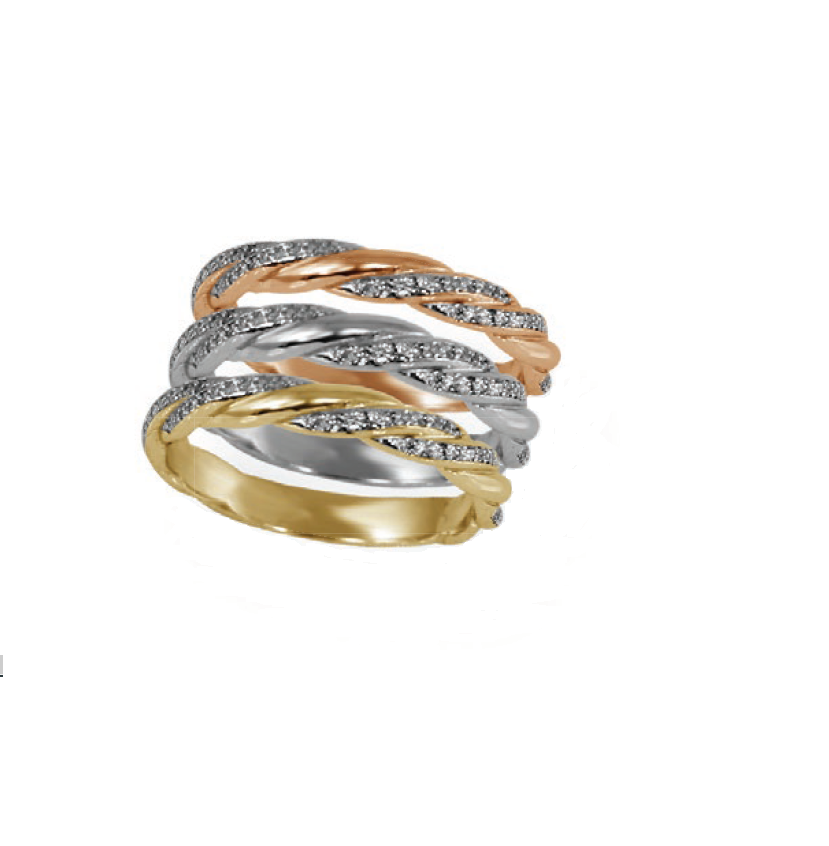 Stackable Sharable Twist Wave Ring with Diamond in14K Gold