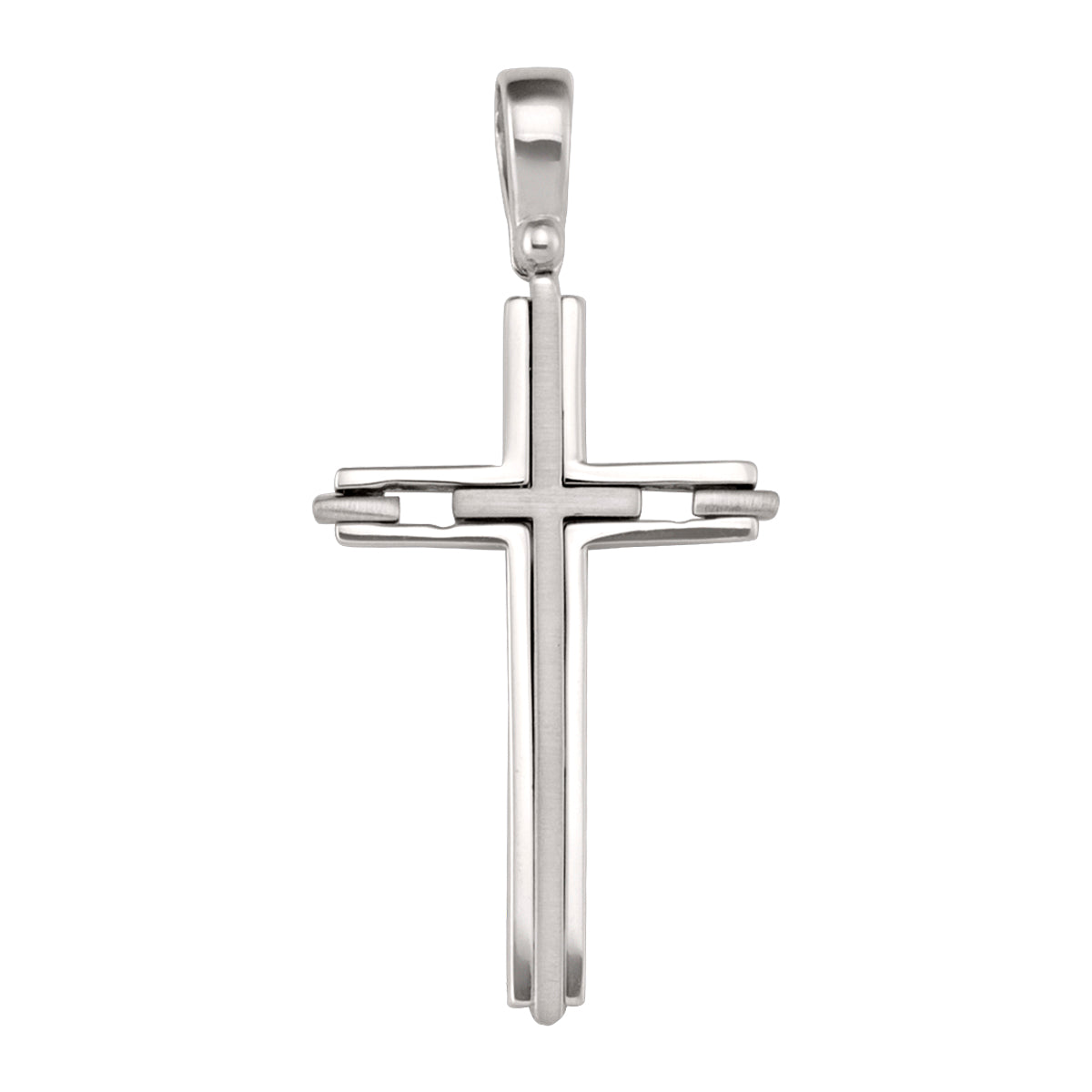 Large Concave Cross Pendant in 14K White Gold