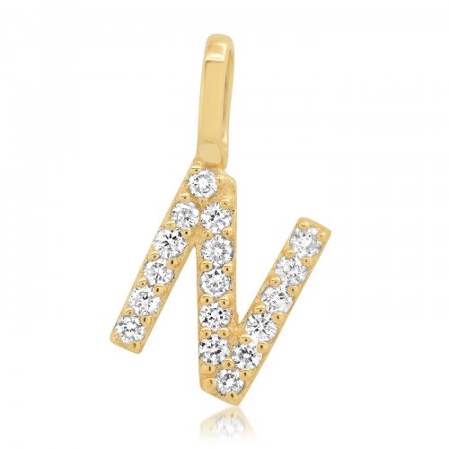 Gold Diamond Alphabet Pendants -14k Yellow Gold