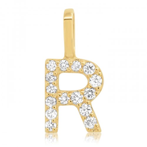 Gold Diamond Alphabet Pendants -14k Yellow Gold