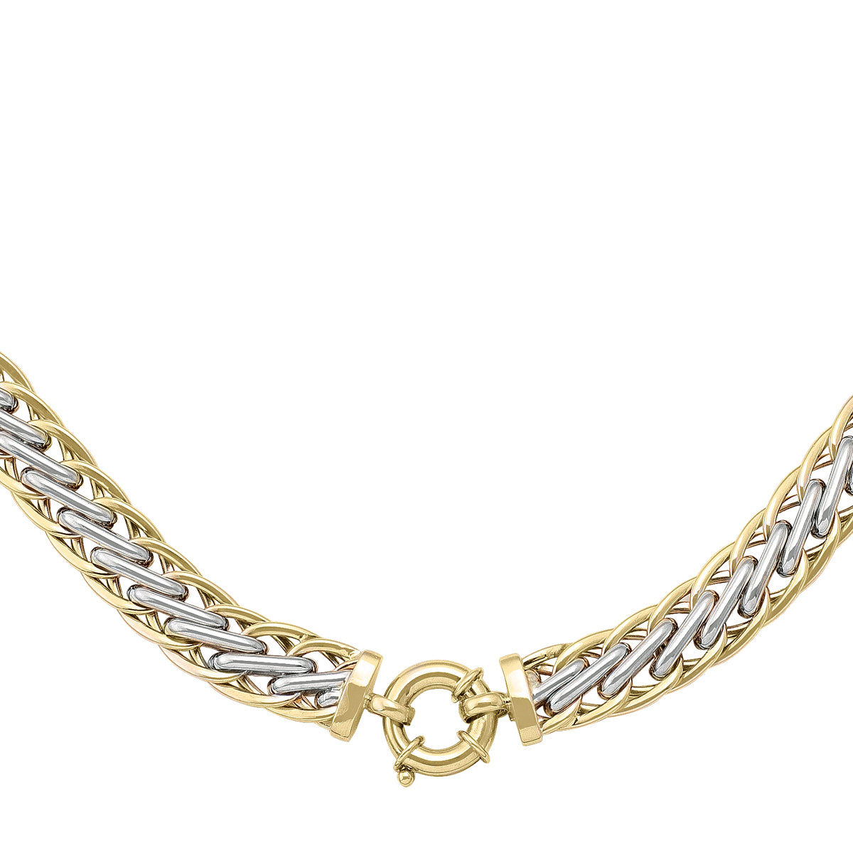 Bold  Two Tone Crosslink Necklace in 14K Gold