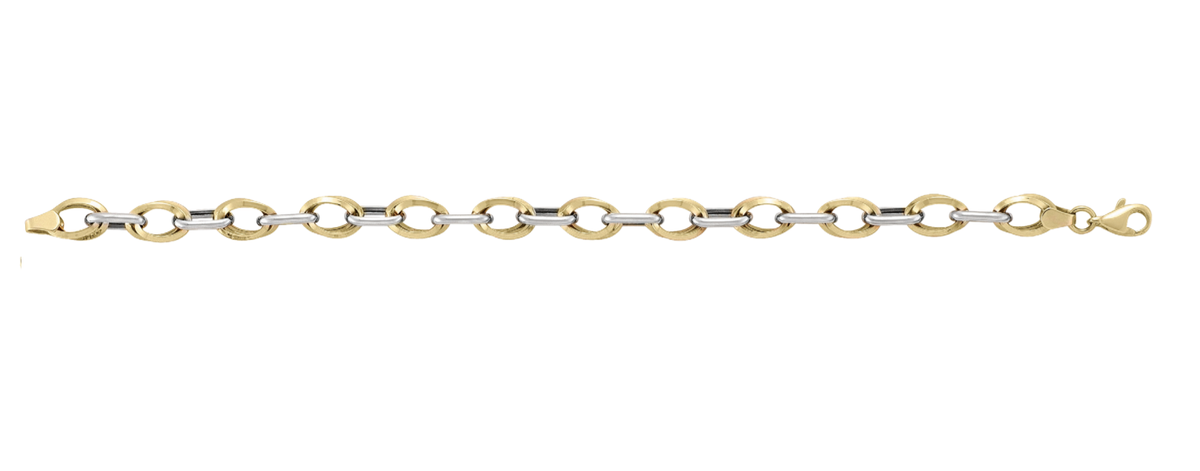 Bold Two Tone Double Oval Link Necklace in 14k Gold