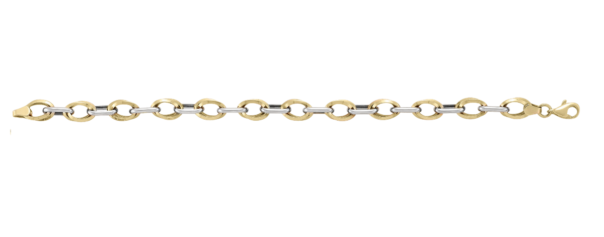 Bold Two Tone Double Oval Link Bracelet in 14k Gold