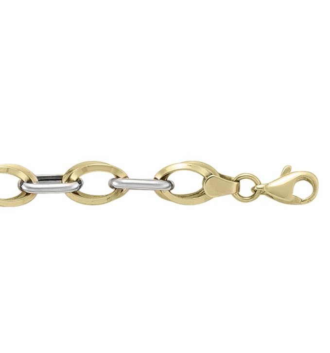 Bold Two Tone Double Oval Link Bracelet in 14k Gold