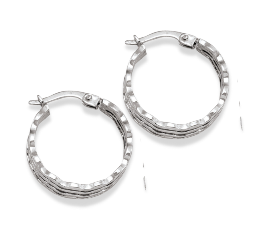 Wide Wavy Hoop Earring in 14K White Gold