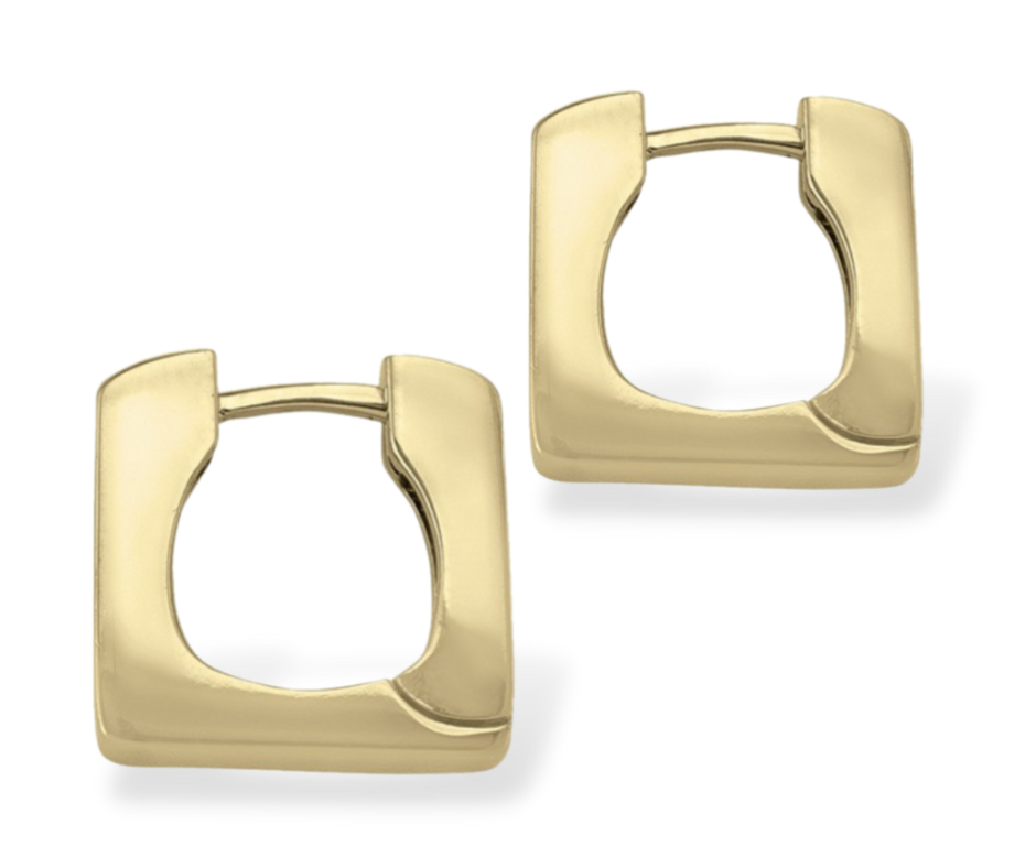 Bold  Yellow Square Shape Huggie Earring in 14K Gold