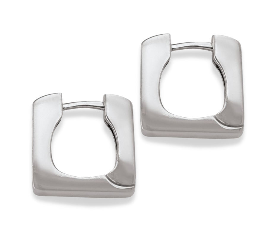 Bold  Square Shape Huggie Earring in 14K White Gold