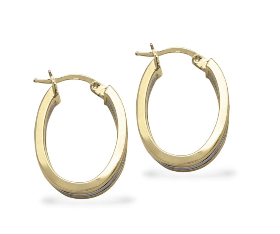 Wide Oval Two Tone Hoop Earring in 14K Gold