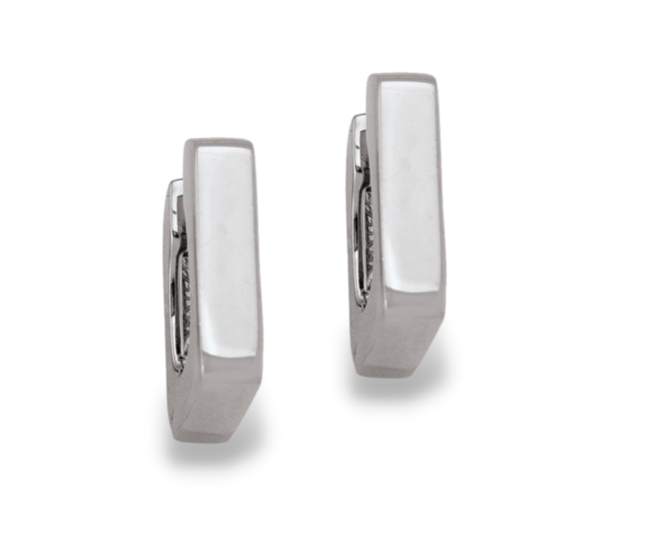 Bold  Square Shape Huggie Earring in 14K White Gold