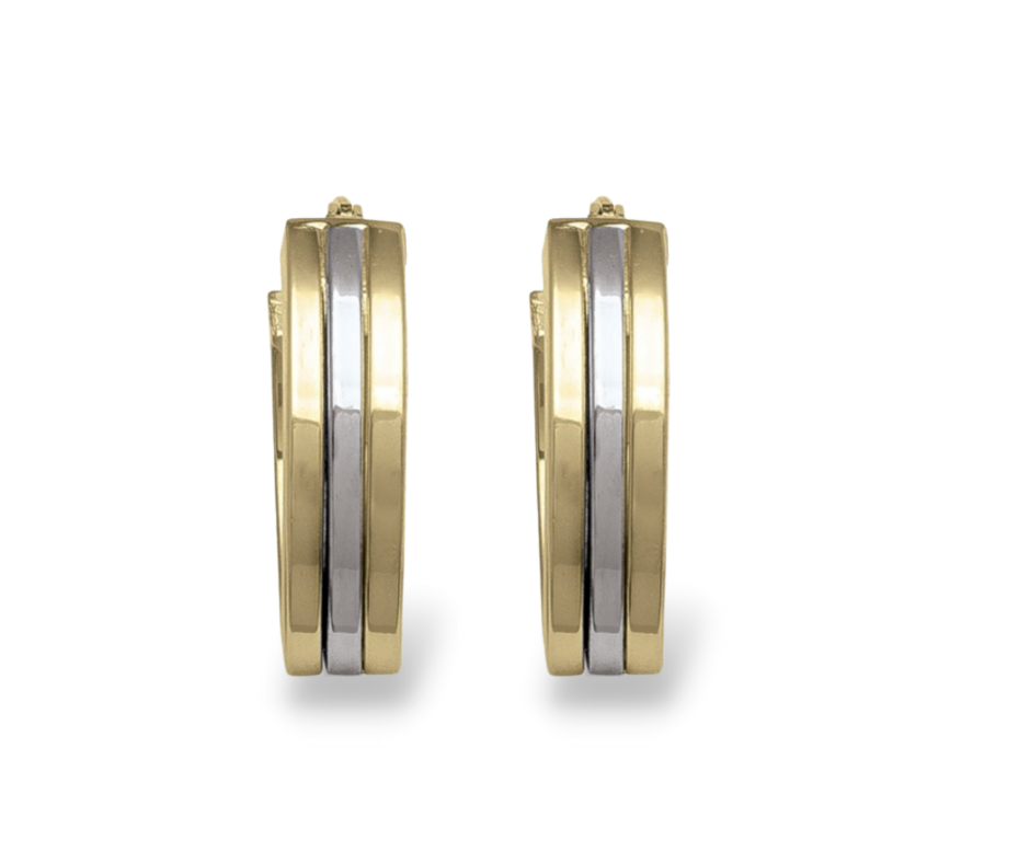 Wide Oval Two Tone Hoop Earring in 14K Gold