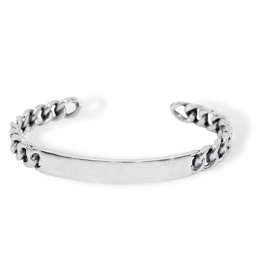 Curb Chain ID Bangle in Sterling Silver