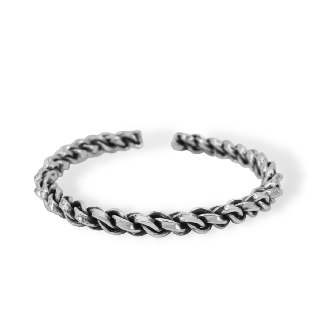 Twisted Wide Chain Bangle in Sterling Silver