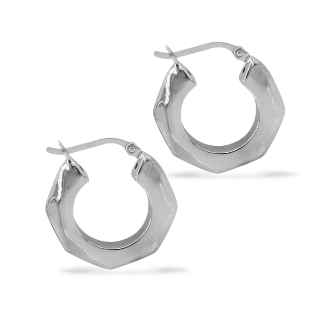 Hexagon Hoop Earrings in Sterling Silver