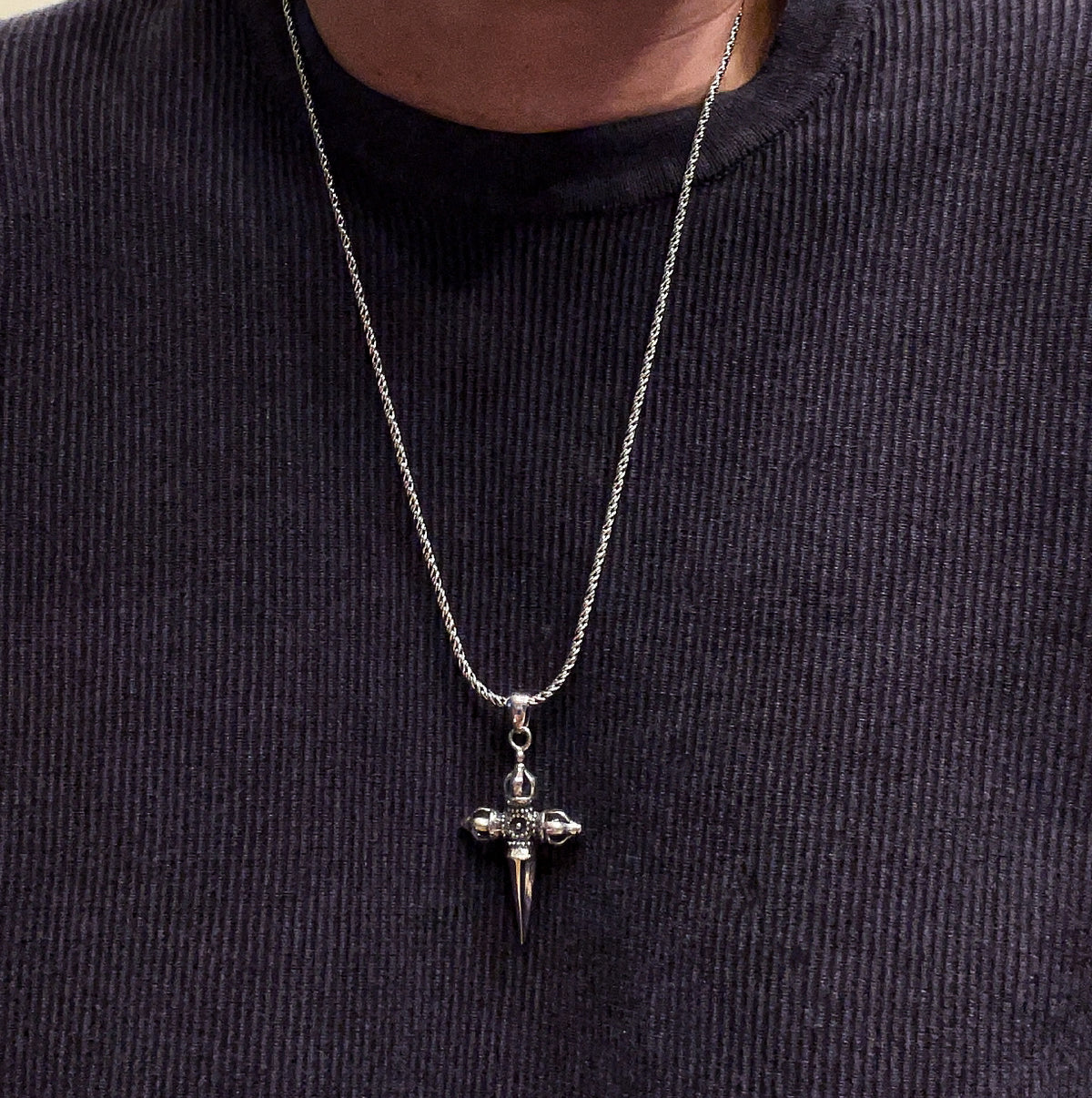 Conquertime Vajra Dorje Cross Amulet in Sterling Silver