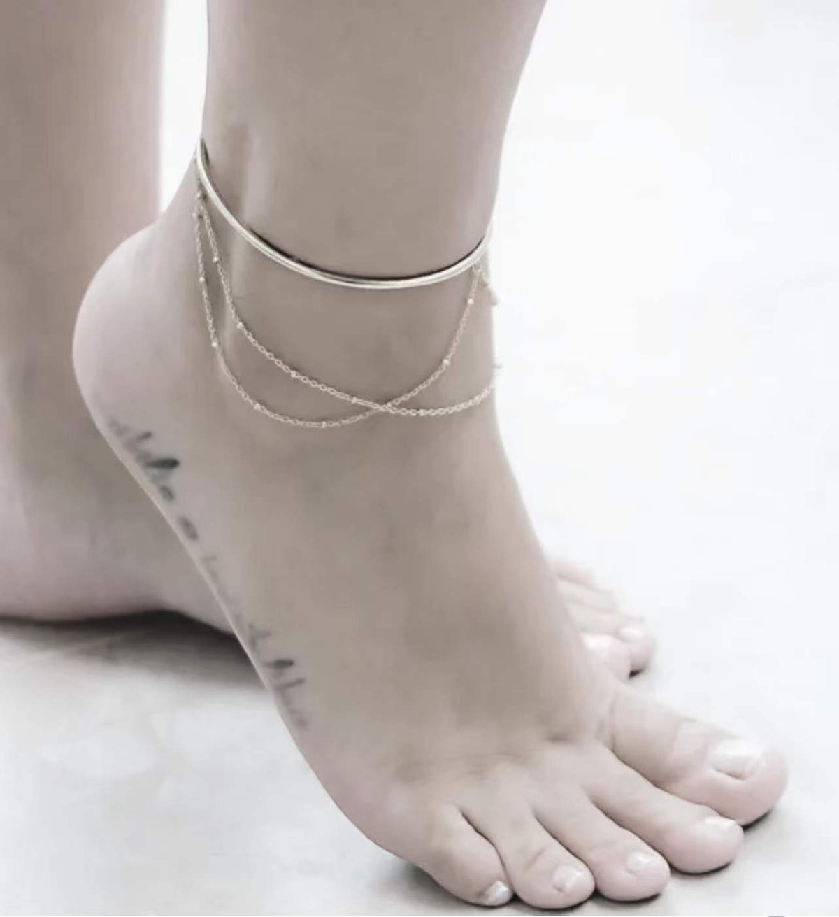 Strata Herring Bone Chain Anklet set in Sterling Silver