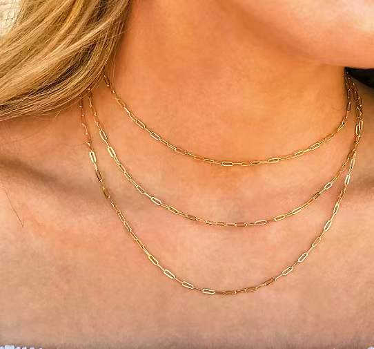 Perperclip Chain Necklace in 10k Solid Gold, 2.1mmW