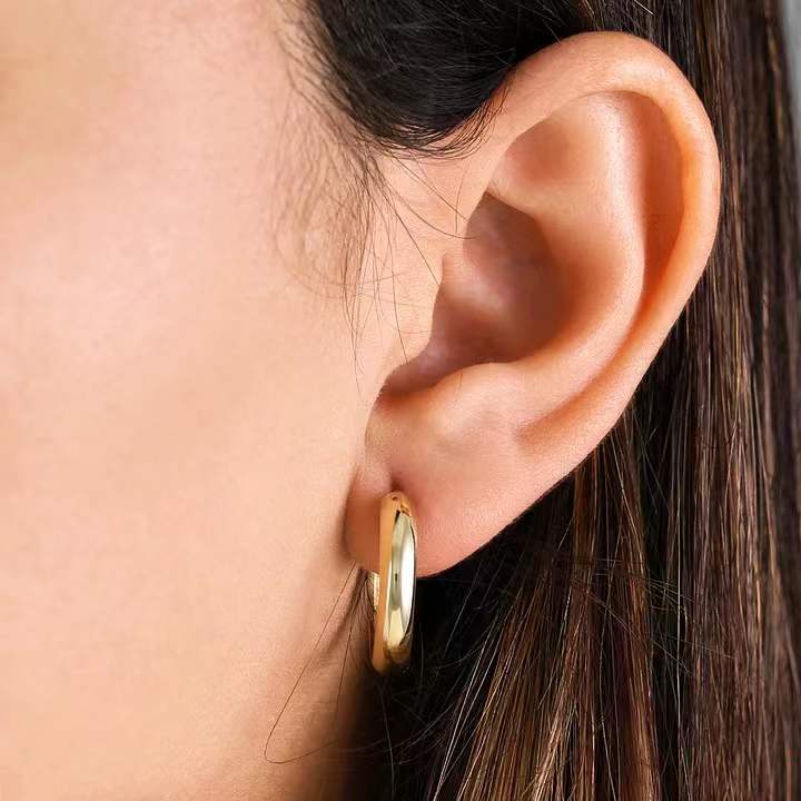 Small Wide Round Hoop Earring in 14k Gold, 4mm