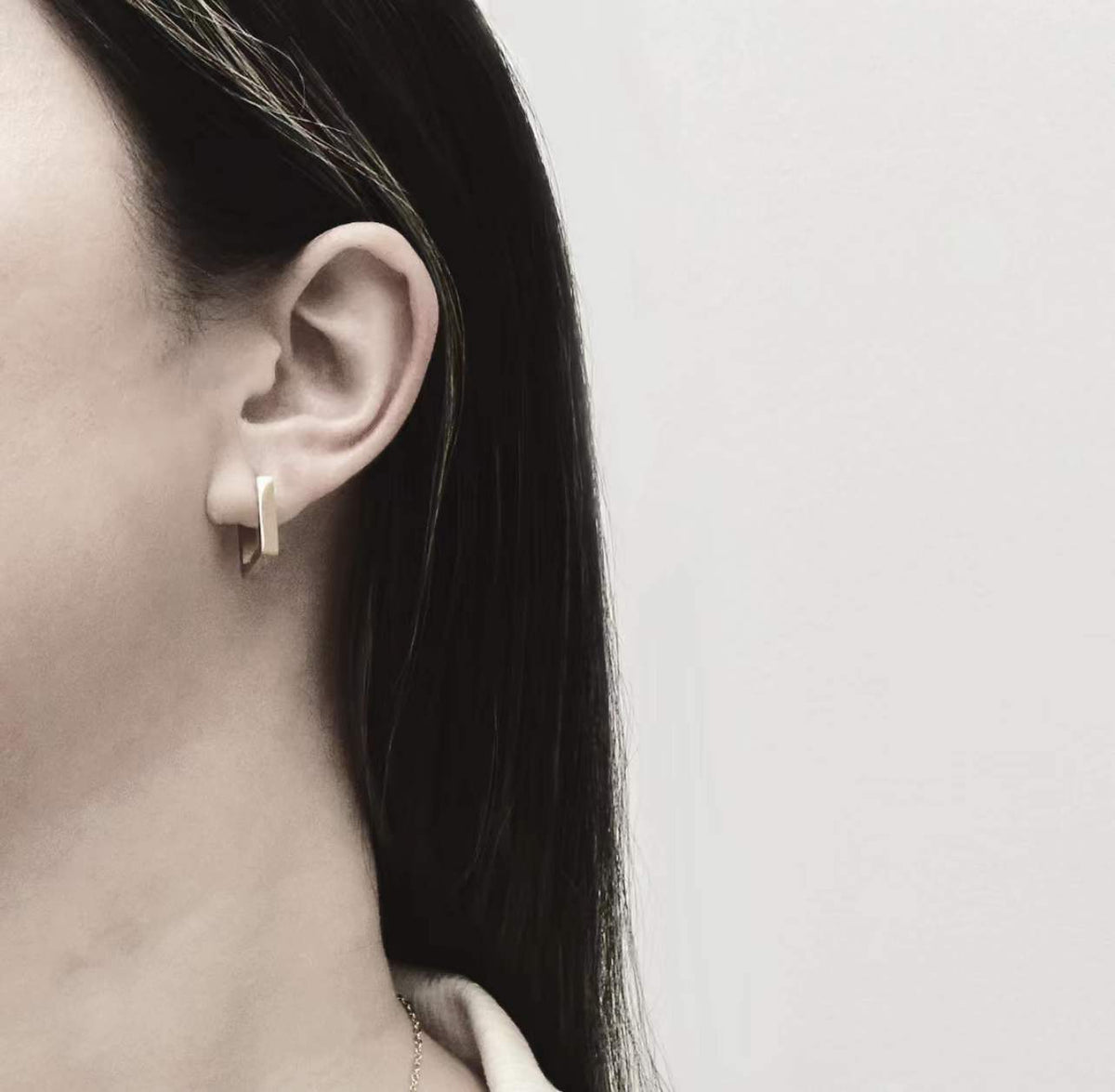 Bold  Square Shape Huggie Earring in 14K White Gold