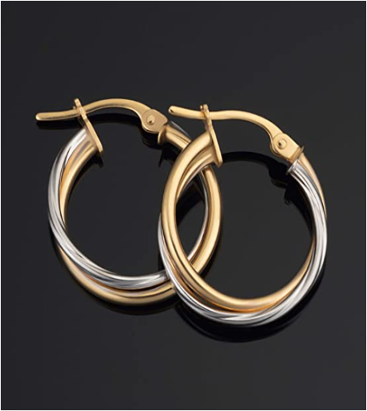 Two Tone Crossover Oval Hoop Earring in 10K Gold
