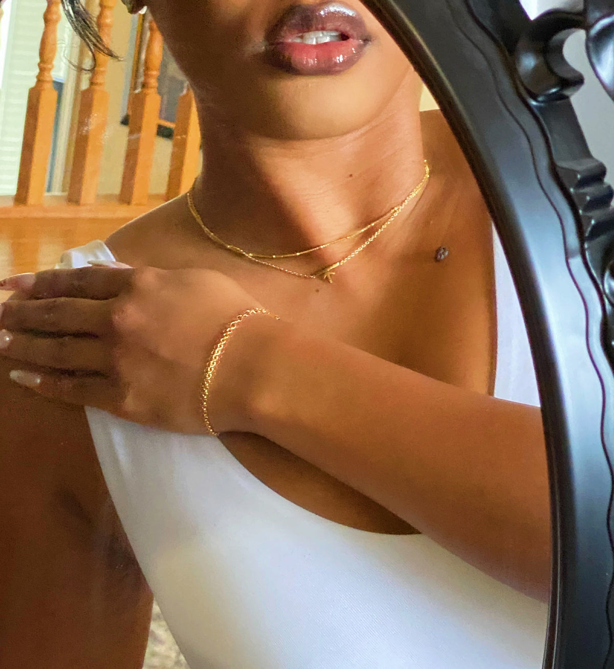 Station Bead Danity Necklace in 14K Gold