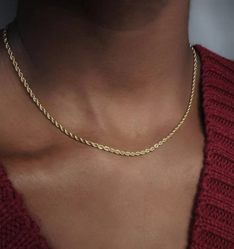 Hollow Rope Chain Necklace in 10K Gold, 3mm